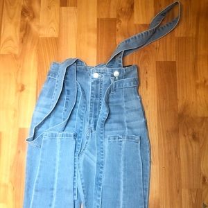 Light blue overall skinny jeans from Fashion Nova